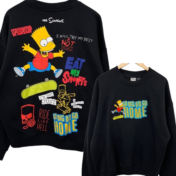 NWOT Bart Simpson Embroidered Front Go Big or Go Home Sweatshirt Men's Large - Picture 1 of 11